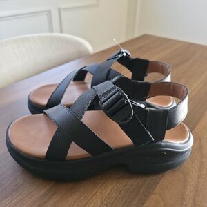 Chaco Black Strappy Leather & Webbing Platform Sandals